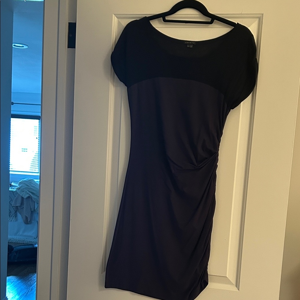 theory color block ruched tshirt dress